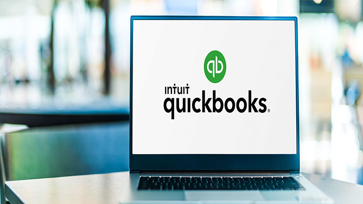 laptop with quickbooks online, on it